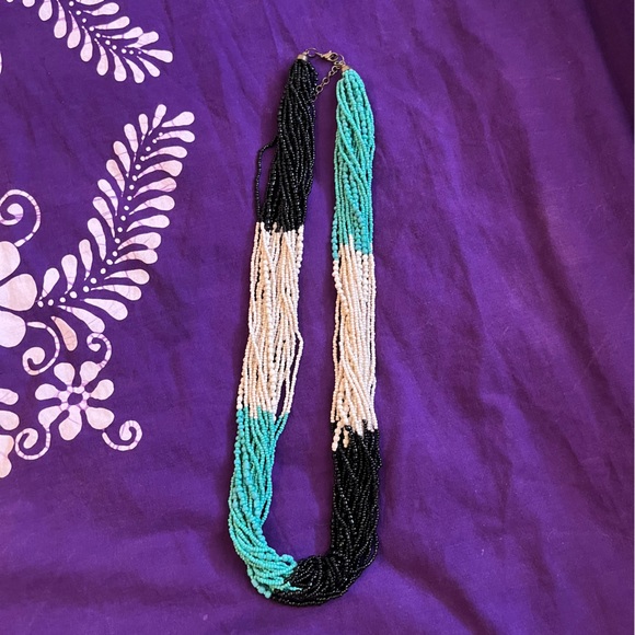 Jewelry - Turquoise, black, and white beaded necklace